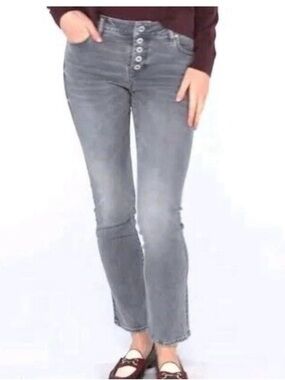 CAbi Women's Straight-Leg Gray Button-Fly Jeans